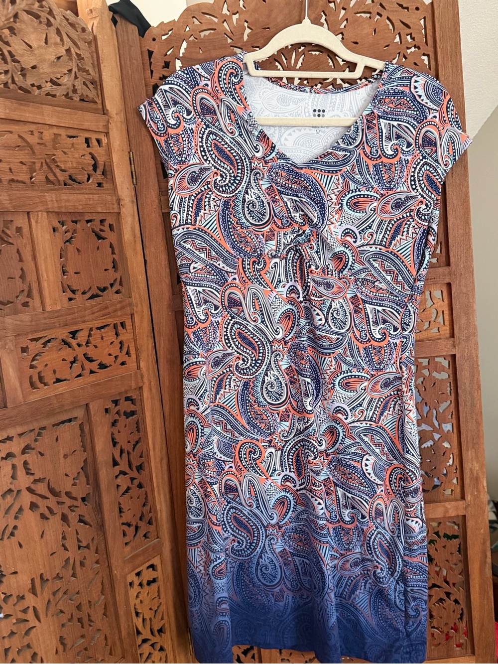 Title Nine Navy & Coral Paisley Cap-Sleeve Dress